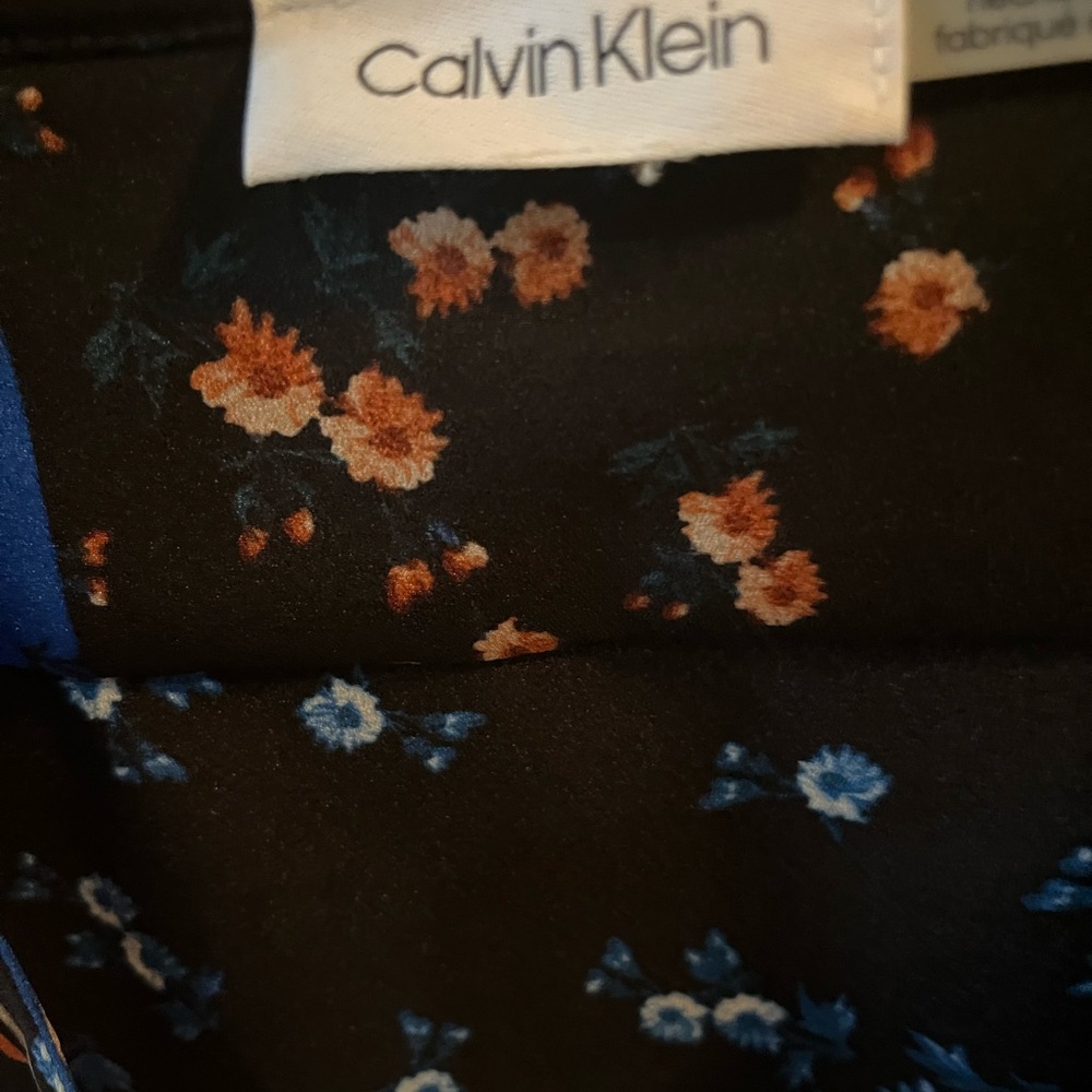 Calvin Klein Black and Orange Blouse with Elegant Floral Design